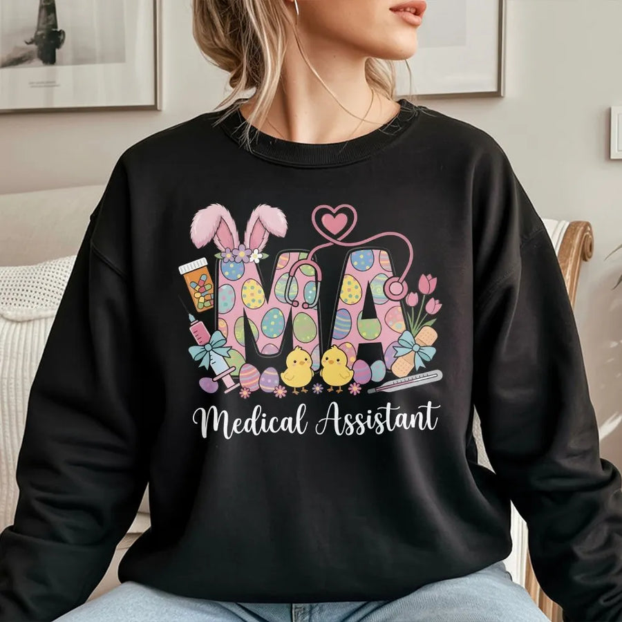 Medical Assistant Easter Sweatshirt | Bunny Ears Healthcare Design | Premium Cotton Blend | Gift for Nurses and Medical Staff