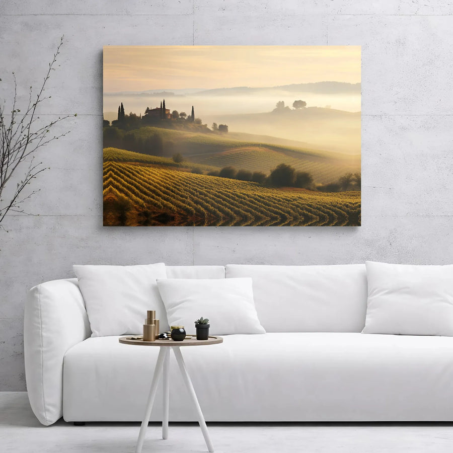 Tuscany Vineyard Landscape Canvas Print | Misty Italian Rolling Hills Wall Art | Premium Gallery Wrap Decor | Ready to Hang Home Gift
