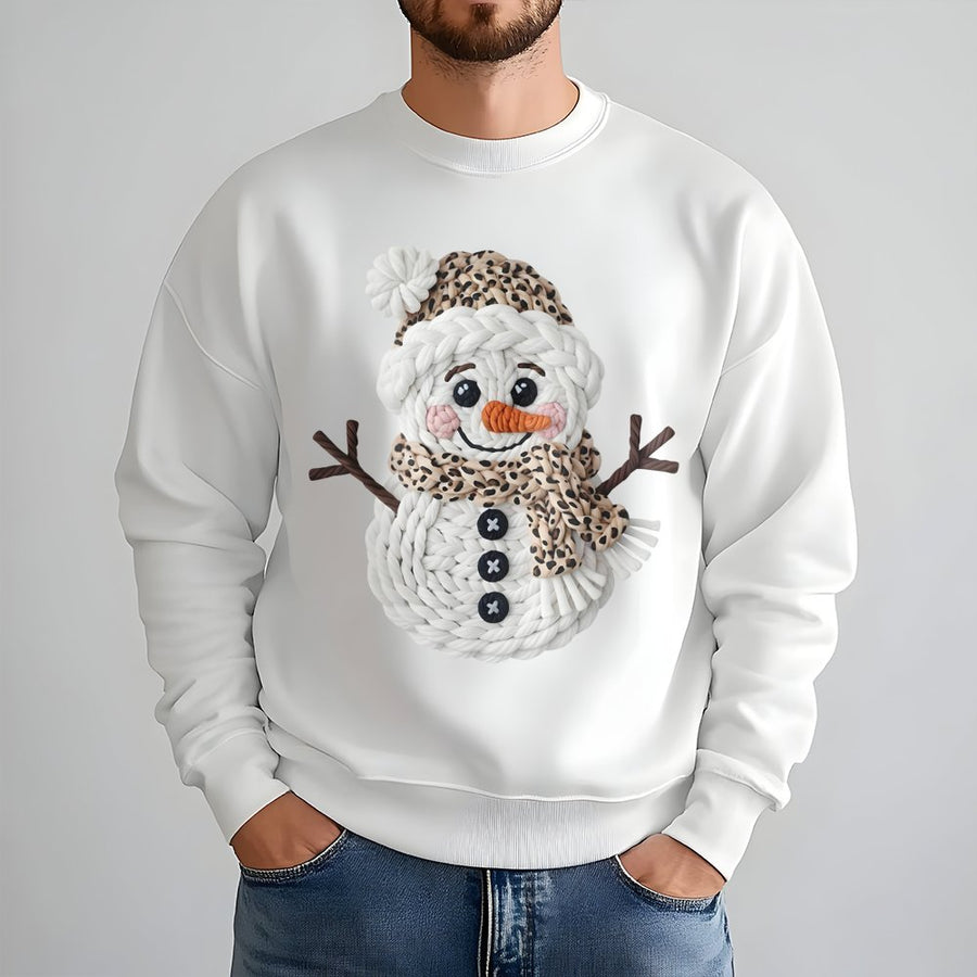 Leopard Print Snowman Sweatshirt | Faux Knit Winter Graphic | Premium Cotton Blend | Cute Christmas Holiday Gift For Her