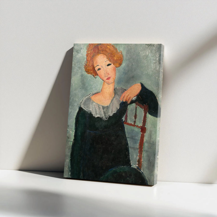 Modigliani Jeanne Hebuterne Vertical Canvas | Famous Modernist Portrait Print | Premium Thick Gallery Wrap Canvas | Collector's Gift for Art Lover