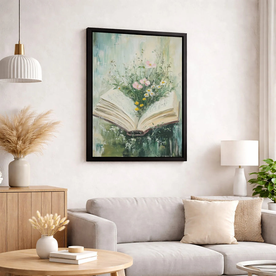Wildflower Open Book Canvas Print | Impressionist Floral Reading Nook Art | Premium 1.25 Inch Gallery Wrap | Botanical Literary Home Decor Gift