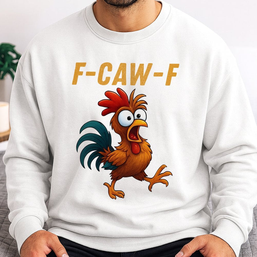 Funny Chicken Sweatshirt | F-Caw-F Cartoon Rooster Graphic | Premium Cotton Blend Crewneck | Humorous Farm Animal Gift For Men And Women