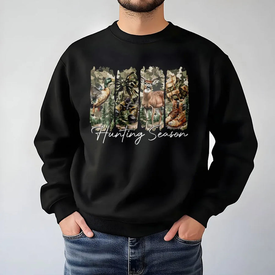 Hunting Season Sweatshirt | Deer And Duck Camo Coquette Bow Graphic | Premium Unisex Fall Apparel | Wildlife Outdoors Gift For Hunters