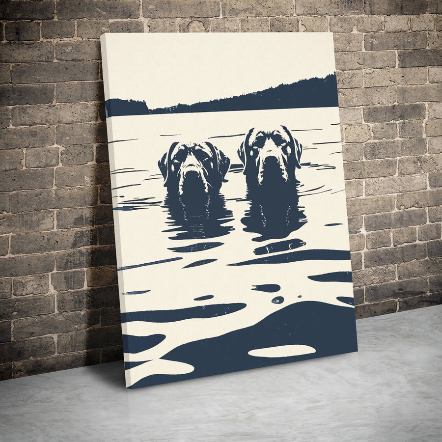 Labrador Retriever Wall Art | Two Dogs Swimming Graphic Canvas | Modern Gallery Wrap Decor | Dog Lover Gift for Home Office