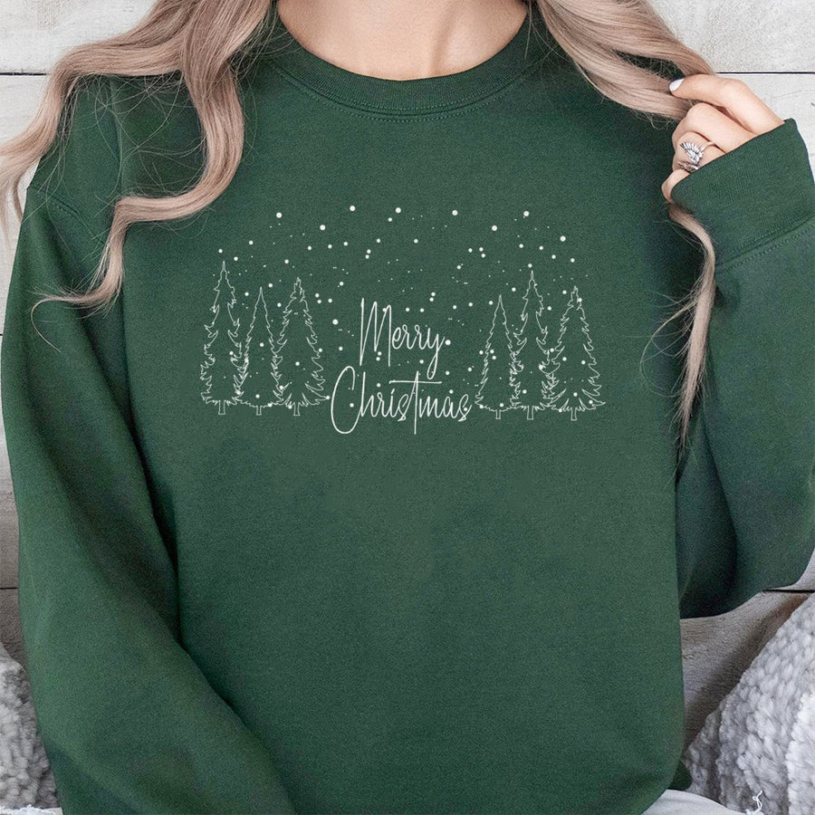 Merry Christmas Sweatshirt | Minimalist Pine Tree Winter Graphic | Premium Cotton Blend | Festive Holiday Gift for Women and Men