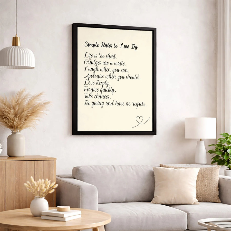 Simple Rules to Live By Canvas Wall Art | Inspirational Quotes Typography Decor | Gallery-Wrapped Premium Print | Meaningful Housewarming Gift