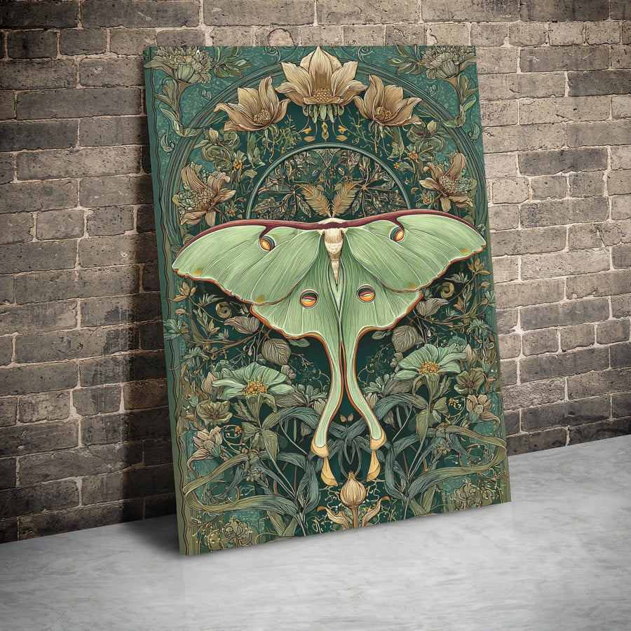 Luna Moth Canvas Wall Art | Art Nouveau Floral Botanical Print | Premium Gallery Wrapped 1.25" Frame | Elegant Nature Home Decor Gift
