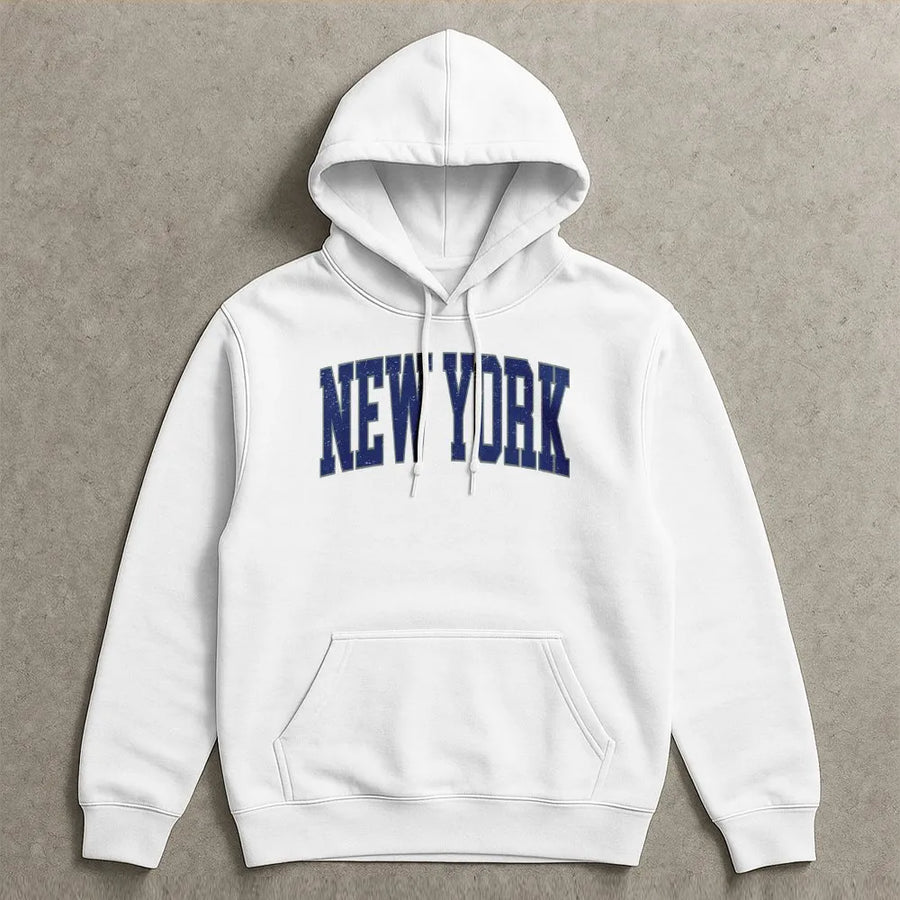 New York Hoodie | Vintage Collegiate Graphic | Premium Cotton-Blend | NYC Souvenir Gift for Men & Women
