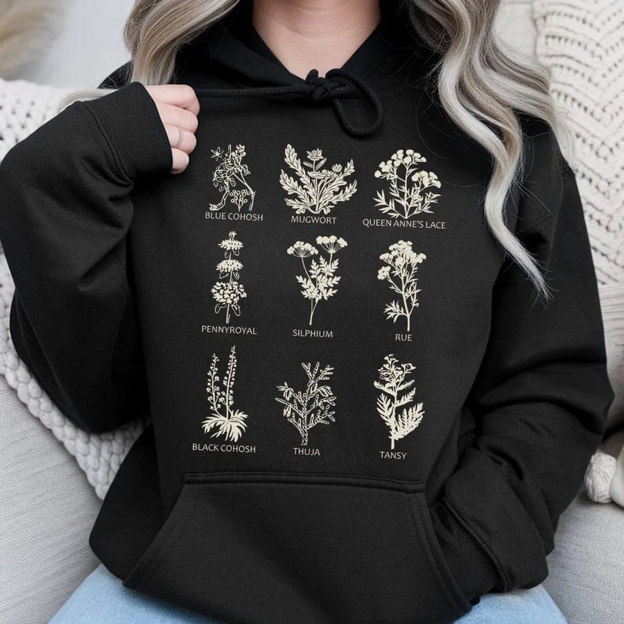 Botanical Herbal Hoodie | Pro-Choice Advocacy Plant Print | Premium Cotton Blend | Gift for Reproductive Rights Activist