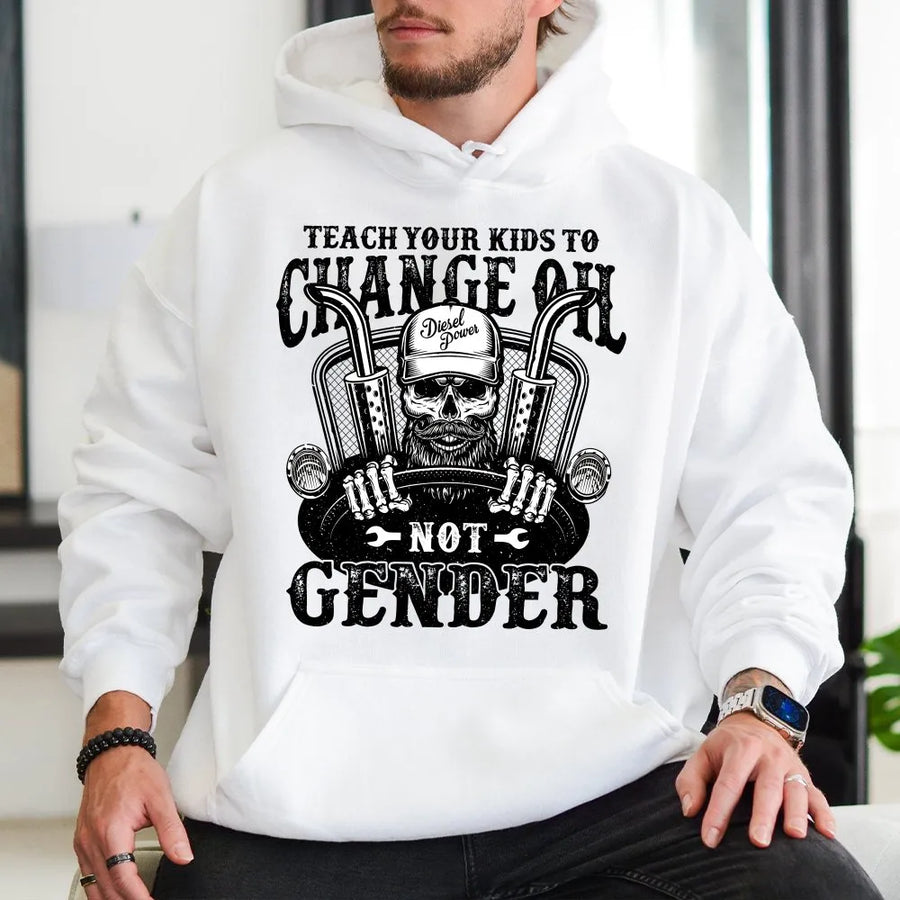 Change Oil Not Gender Hoodie | Funny Mechanic Skull Graphic | Premium Cotton Blend | Gift for Diesel Mechanic & Car Enthusiast