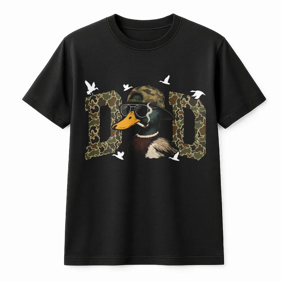 Duck Dad T-Shirt | Camo Mallard Hunting Graphic Tee | Premium Cotton Casual Wear | Funny Outdoorsman Gift for Father