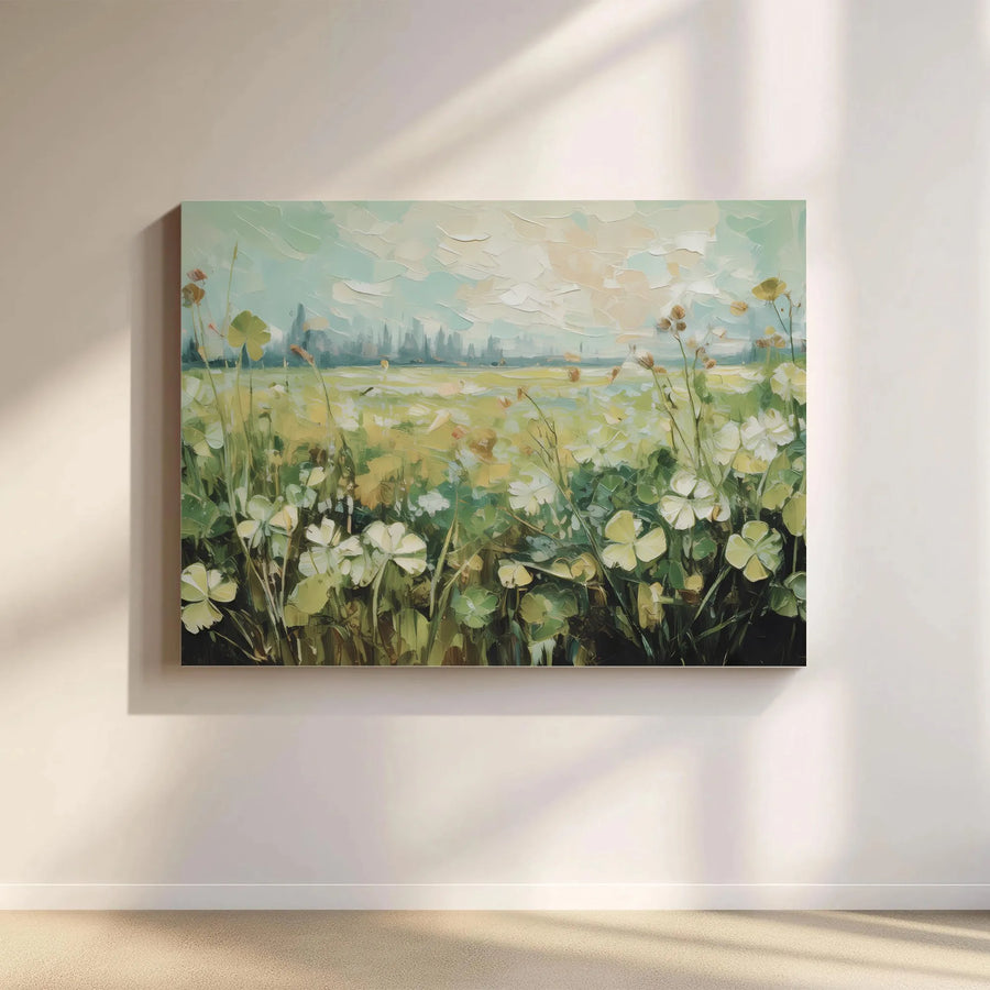 Clover Field Canvas Wall Art | Textured Floral Painting Print | Premium Fade-Resistant Print | Modern Farmhouse Decor Gift