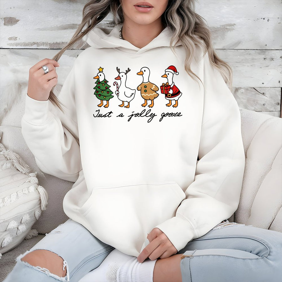 Jolly Goose Christmas Hoodie | Festive Duck Graphic Sweatshirt | Cute Holiday Bird Print | Premium Unisex Winter Pullover Gift