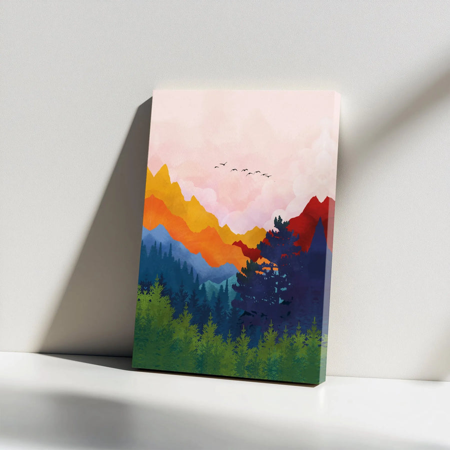 Mountain Forest Canvas Wall Art | Colorful Abstract Landscape Print | Premium 1.25" Gallery Wrap | Nature Decor for Living Room Office