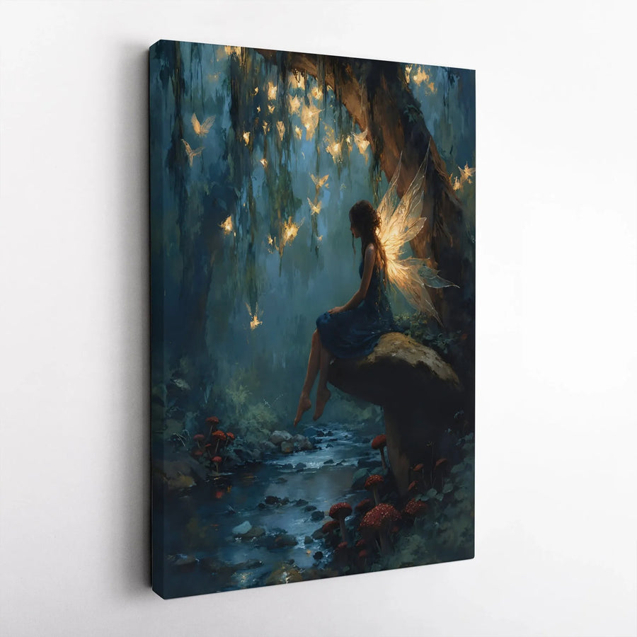 Enchanted Fairy Forest Canvas Wall Art | Magical Glowing Wings Fantasy Decor | Premium Gallery Wrap Print | Whimsical Bedroom & Living Room Gift