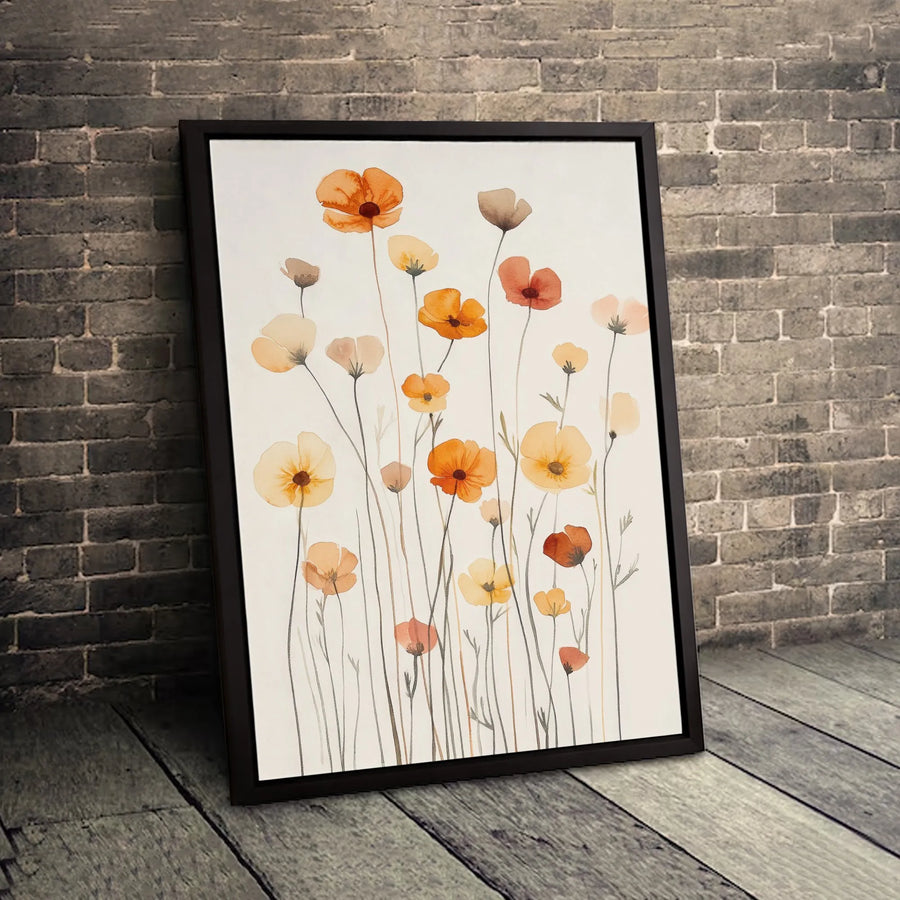 Watercolor Wildflower Canvas Wall Art | Orange and Yellow Floral Print | Gallery Quality Thick Profile | Modern Home Decor Gift