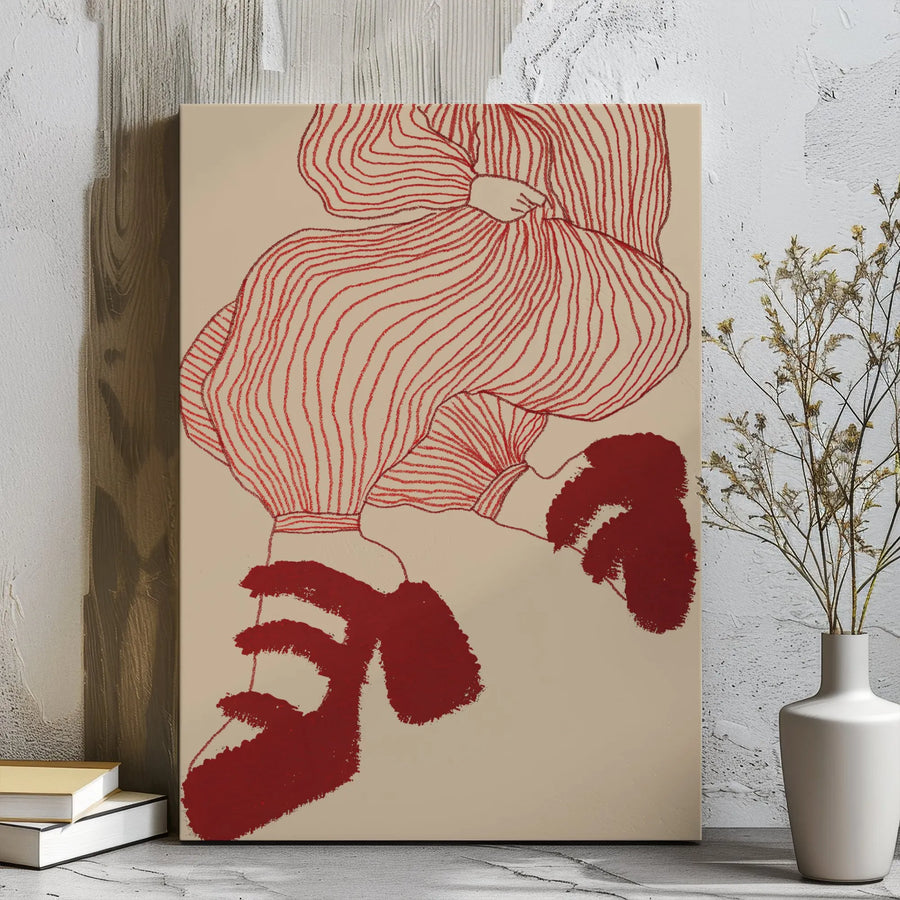 Abstract Line Art Canvas Print | Minimalist Red Striped Pants Illustration | Premium Gallery Wrap Wall Decor | Modern Aesthetic Home Office Art
