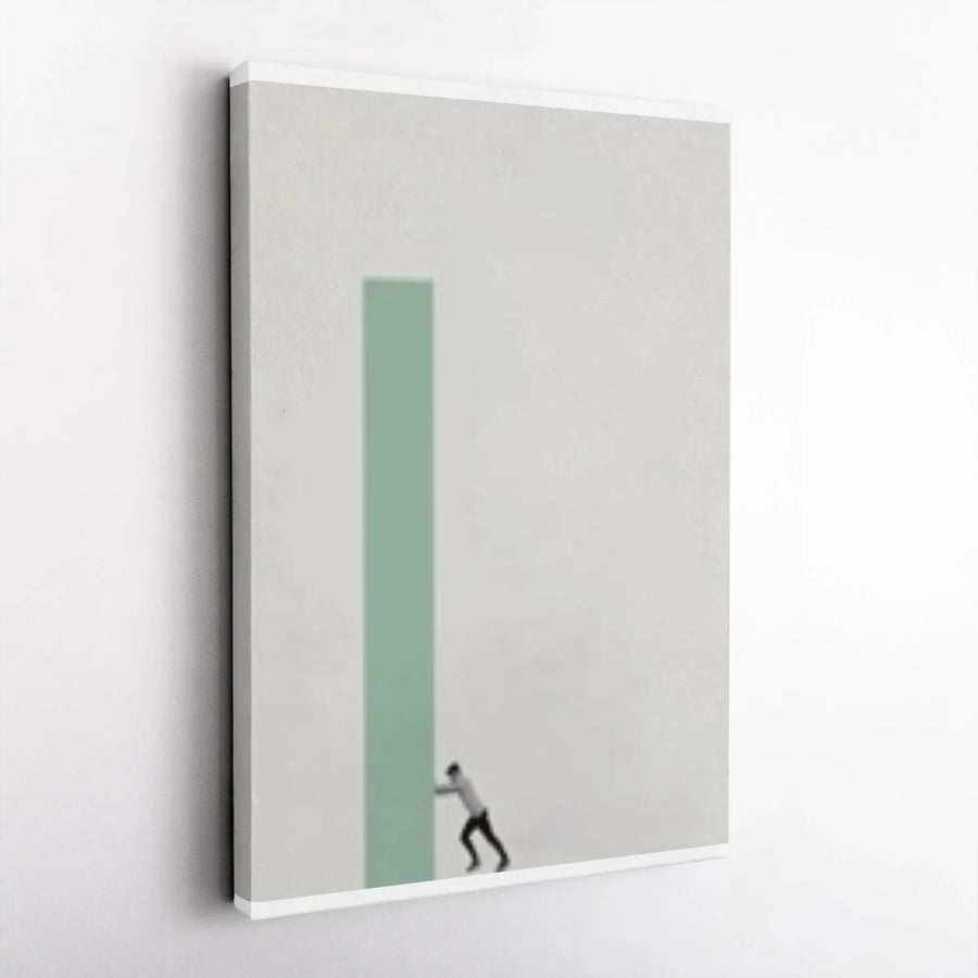 Motivational Canvas Wall Art | Man Pushing Block Minimalist Print | Premium Gallery Wrap | Inspirational Office Decor for Entrepreneurs