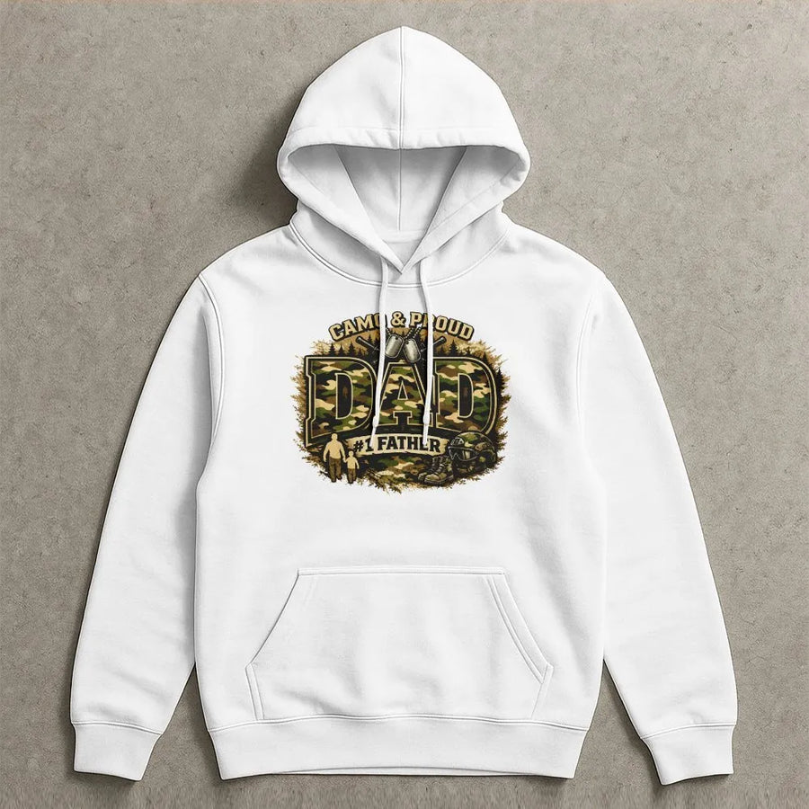 Veteran Dad Hoodie | Tactical Camo & Proud Graphic Tee | Premium Cotton Shirt | Father's Day Gift for Military Father