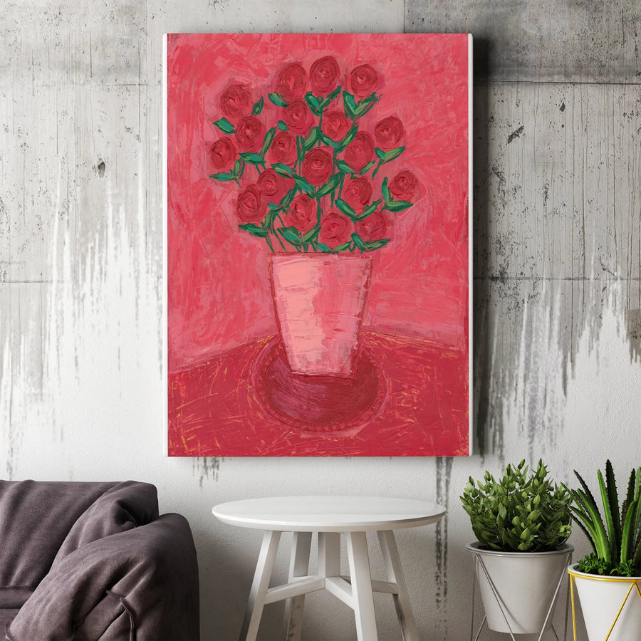 Red Roses Canvas Wall Art | Vibrant Painterly Floral Bouquet Print | Premium 1.25" Thick Gallery Wrap | Romantic Living Room Decor & Anniversary Gift