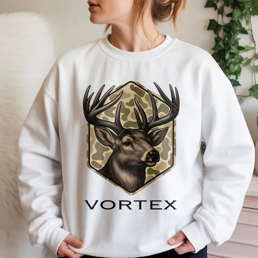 Deer Hunting Sweatshirt | Camo Buck Graphic Design | Premium Cotton Blend | Gift for Hunter and Wildlife Enthusiast