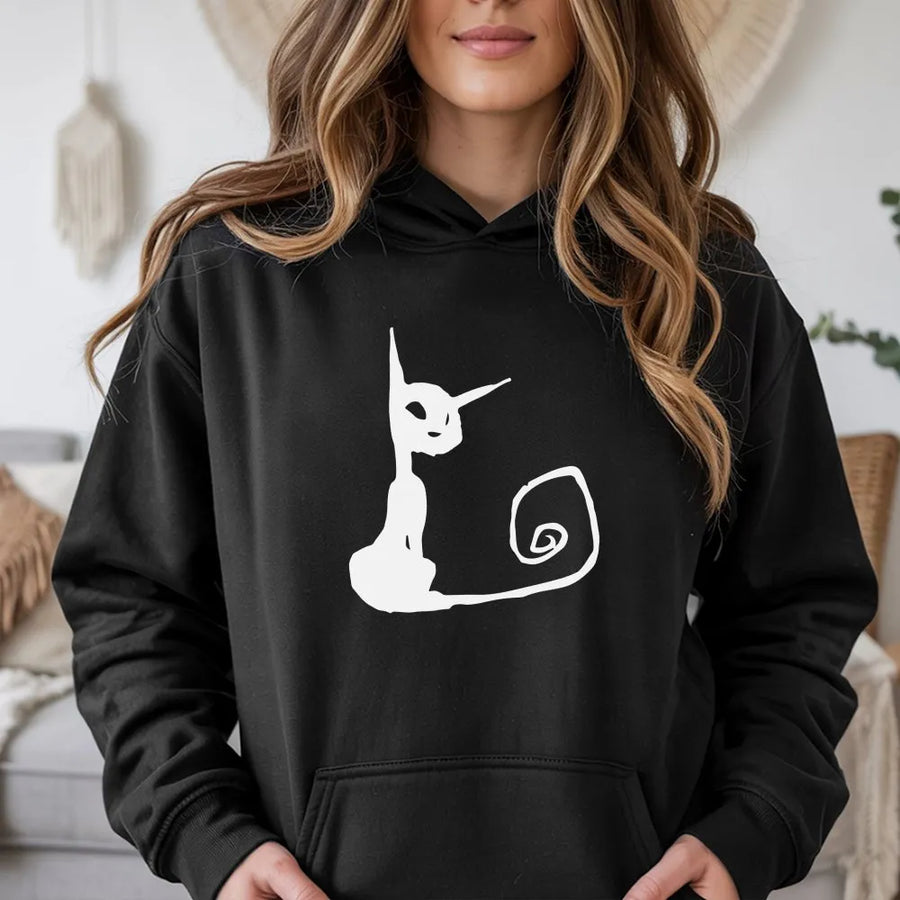 Abstract Cat Graphic Hoodie | Minimalist Y2K Line Art | Soft Cotton Shirt | Trendy Streetwear Gift for Cat Lovers