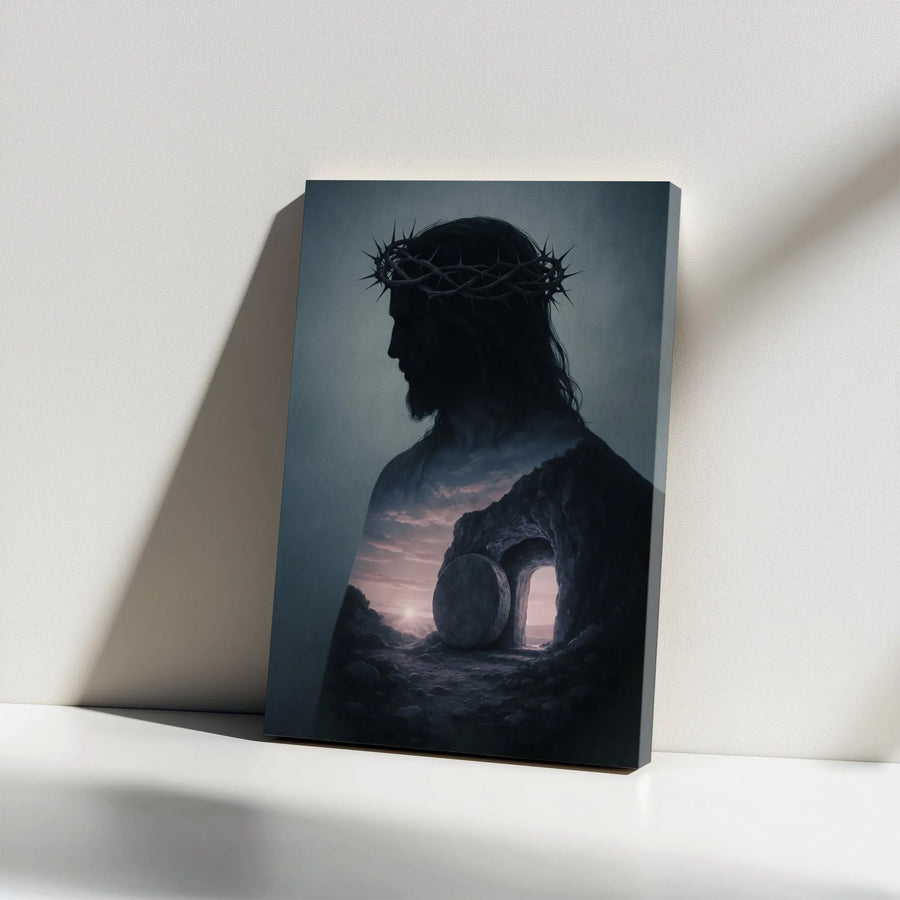 Jesus Christ Canvas Wall Art | Empty Tomb & Crown of Thorns | Premium Gallery Wrapped Print | Christian Faith Home Decor Gift