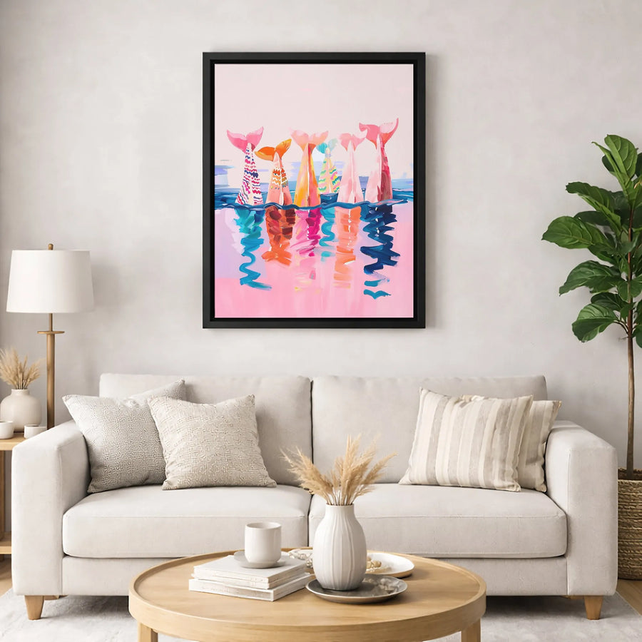 Mermaid Tail Wall Art | Abstract Pastel Ocean Painting | Premium Gallery-Wrapped Canvas | Coastal Beach House Decor & Gift
