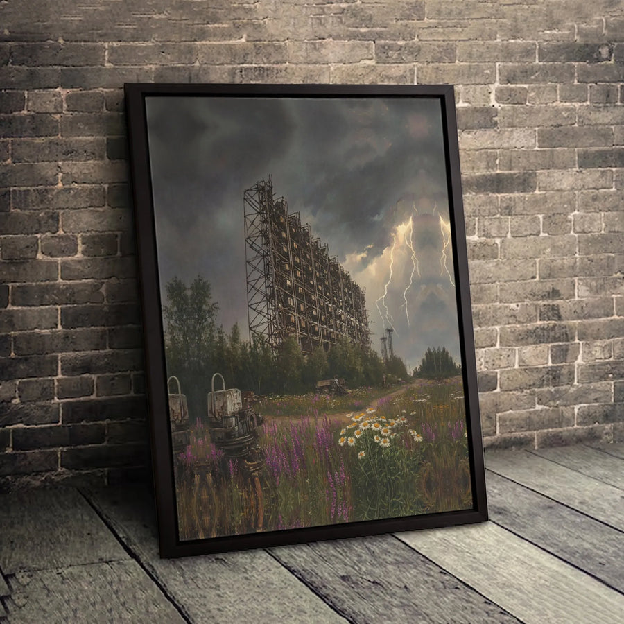Chernobyl Duga Radar Array Canvas | Stormy Lightning Landscape Wall Art | Premium 1.25 Inch Gallery Wrap | Urban Exploration Decor For History Fans
