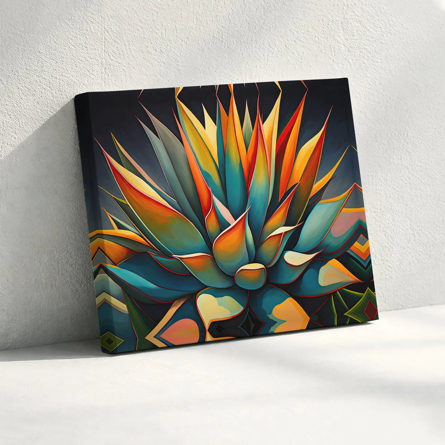 Agave Canvas Wall Art | Colorful Geometric Succulent Print | Premium Fade-Resistant Canvas | Modern Southwestern Living Room Decor Gift