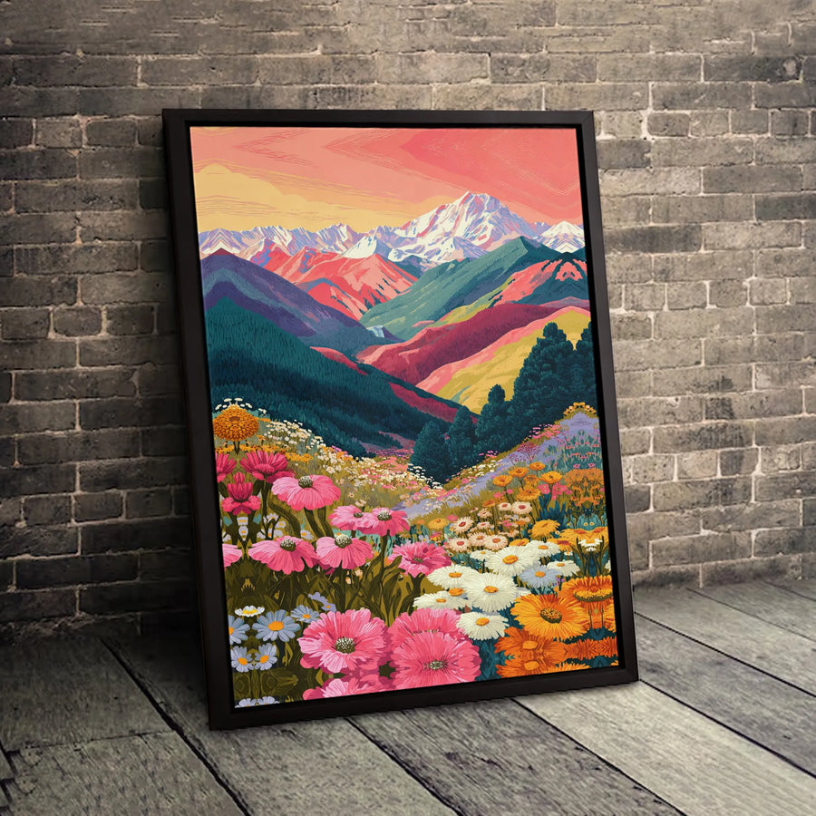 Mountain Wildflower Landscape Canvas Wall Art | Colorful Botanical Meadow Print | Gallery-Quality 1.25" Profile | Modern Home Decor Gift