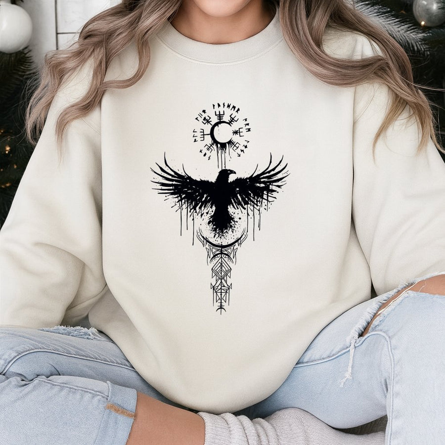 Viking Raven Sweatshirt | Vegvisir Norse Compass Graphic | Premium Cotton Blend | Unisex Gift for Mythology Enthusiasts