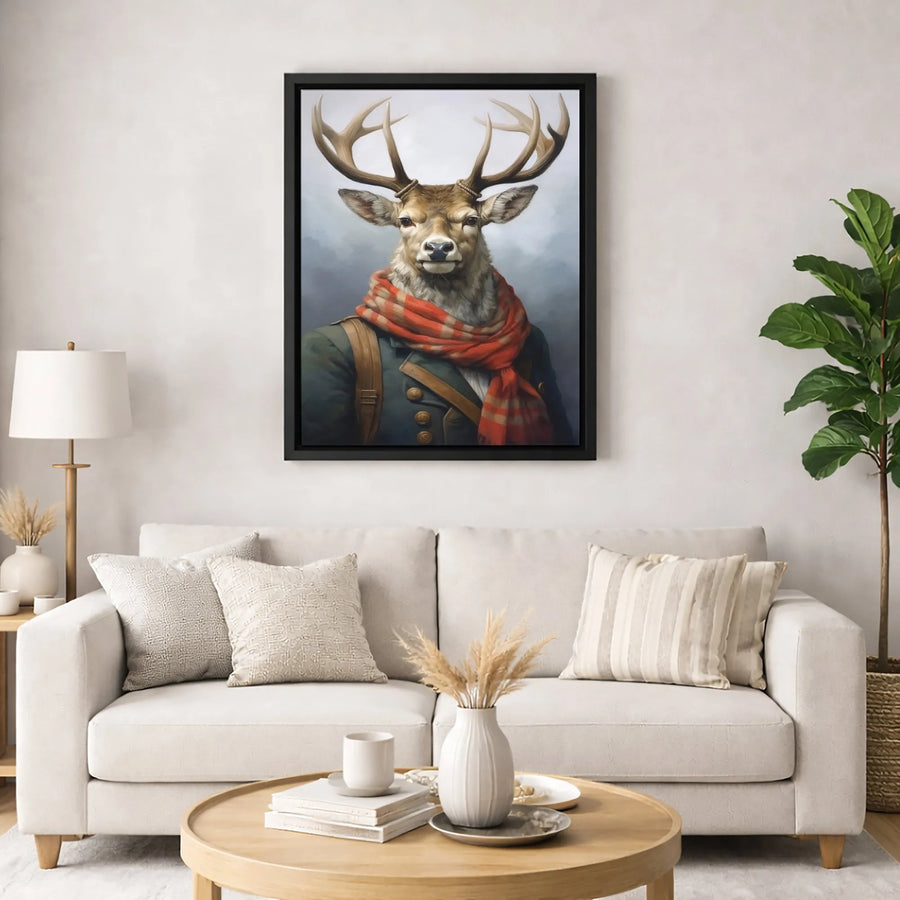 Anthropomorphic Deer Wall Art | Victorian Gentleman Animal Portrait | Premium Gallery Canvas | Unique Rustic Home Decor Gift
