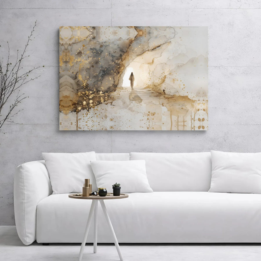 Jesus Empty Tomb Canvas Print | Abstract Resurrection Wall Art | Gold Foil Effect Gallery Wrap | Christian Religious Home Decor Gift