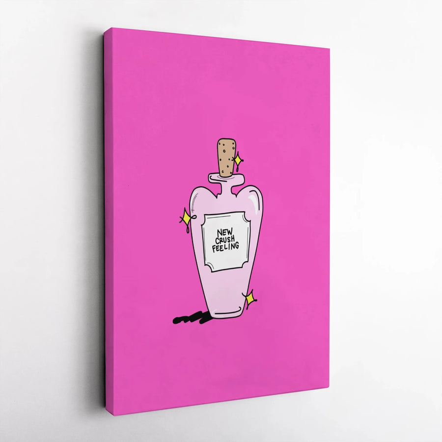 New Crush Feeling Potion Canvas Print | Aesthetic Pink Pop Art | Premium Gallery Wrapped Decor | Cute Bedroom Wall Art Gift For Her