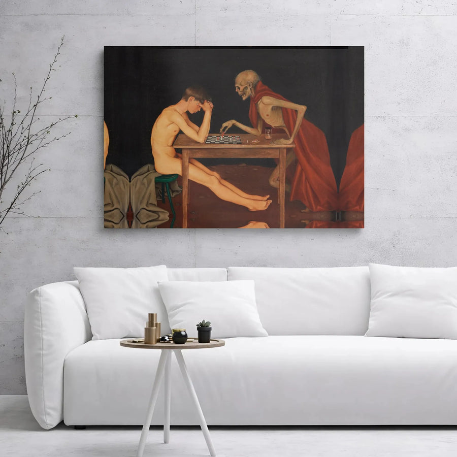 The Game Between Death and the Young Man Canvas | Classic Memento Mori Fine Art | Premium Gallery Wrap Wall Decor | Gothic Home Office Gift