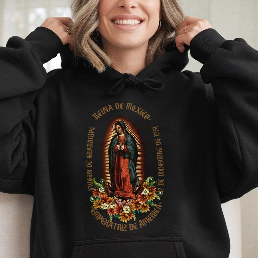 Virgen De Guadalupe Hoodie | Traditional Mexican Religious Icon | Premium Cotton-Blend | Faithful Catholic Gift For Her Him