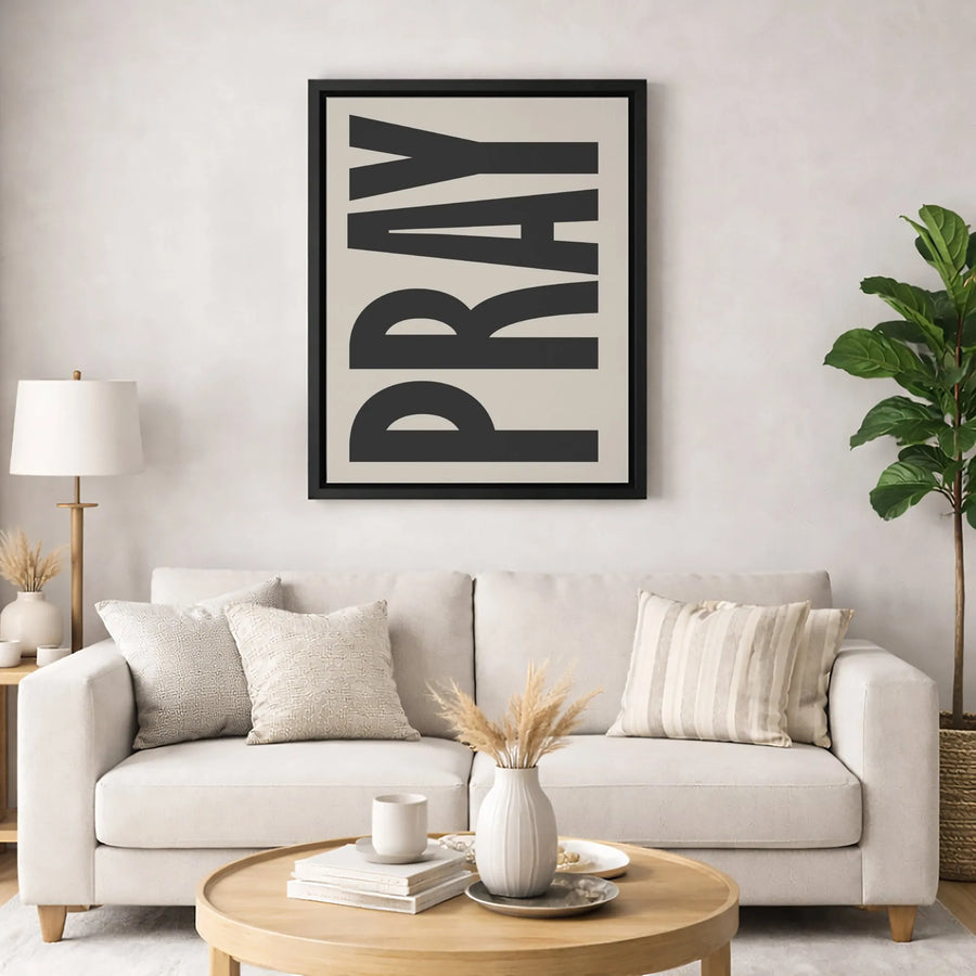 Pray Vertical Typography Canvas Wall Art | Minimalist Black and White Home Decor | Premium Gallery Wrap Print | Faithful Christian Spiritual Gift