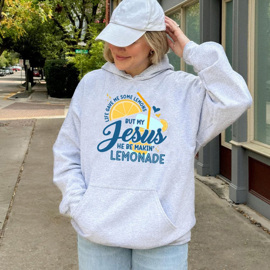 Jesus Lemonade Hoodie | Christian Faith Graphic Sweatshirt | Premium Cotton Blend | Inspirational Religious Gift for Her & Him