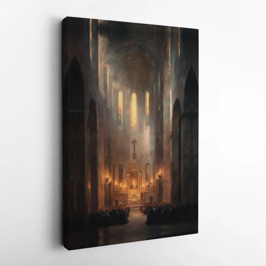 Christian Wall Art Canvas Print | Gothic Cathedral Interior Painting | Premium Fade-Resistant Canvas | Spiritual Home Decor Gift for Believers