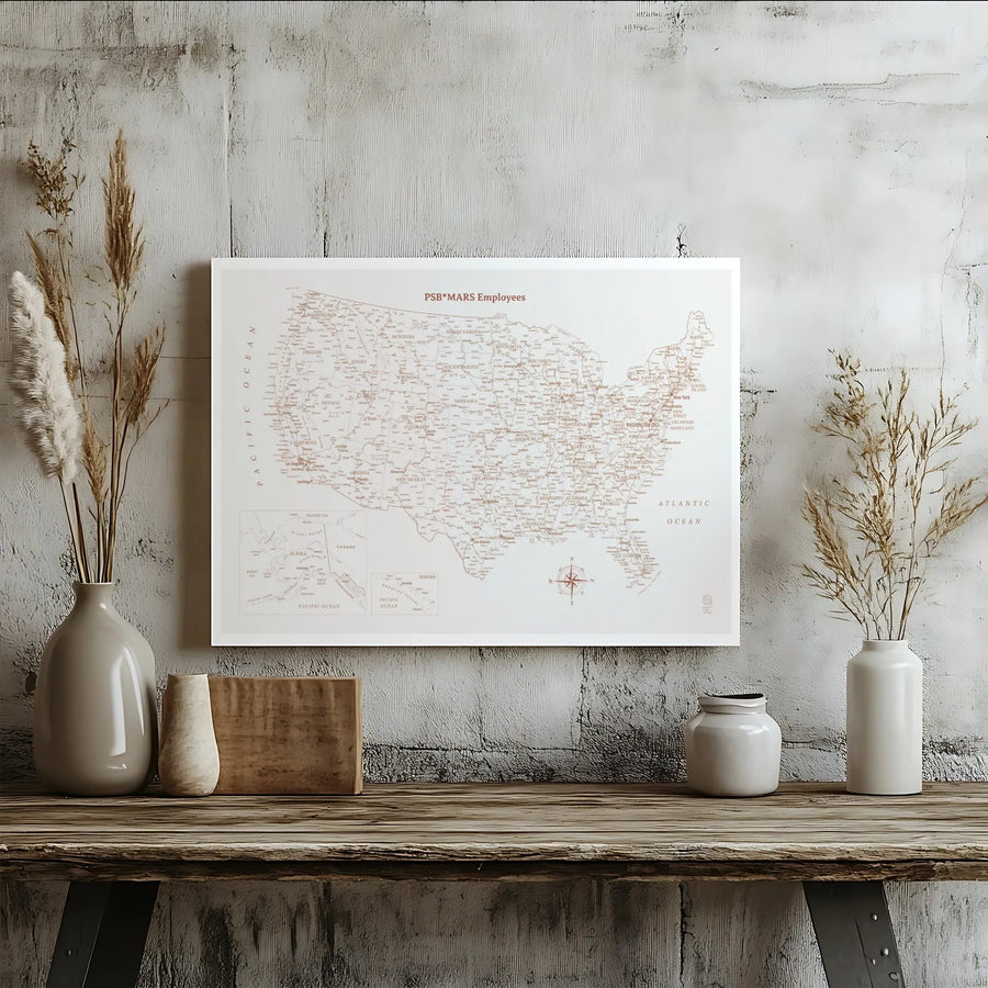 USA Map Wall Art Canvas | Vintage Style Travel Map Print | Gallery Wrap Premium Decor | Office Gift for Employees & Travelers