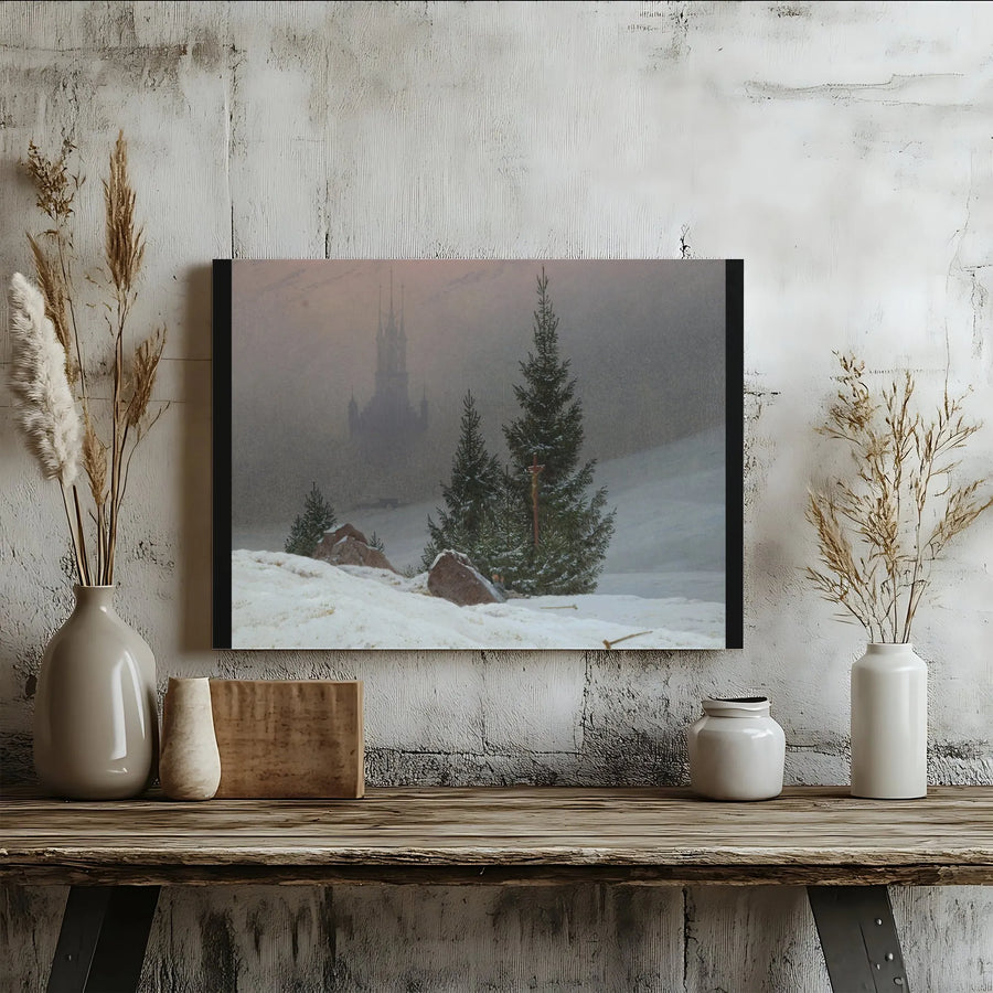 Winter Landscape With Church Canvas Print | Caspar David Friedrich Romanticism Art | Premium 1.25” Gallery Wrap | Gothic Wall Decor for Home Office