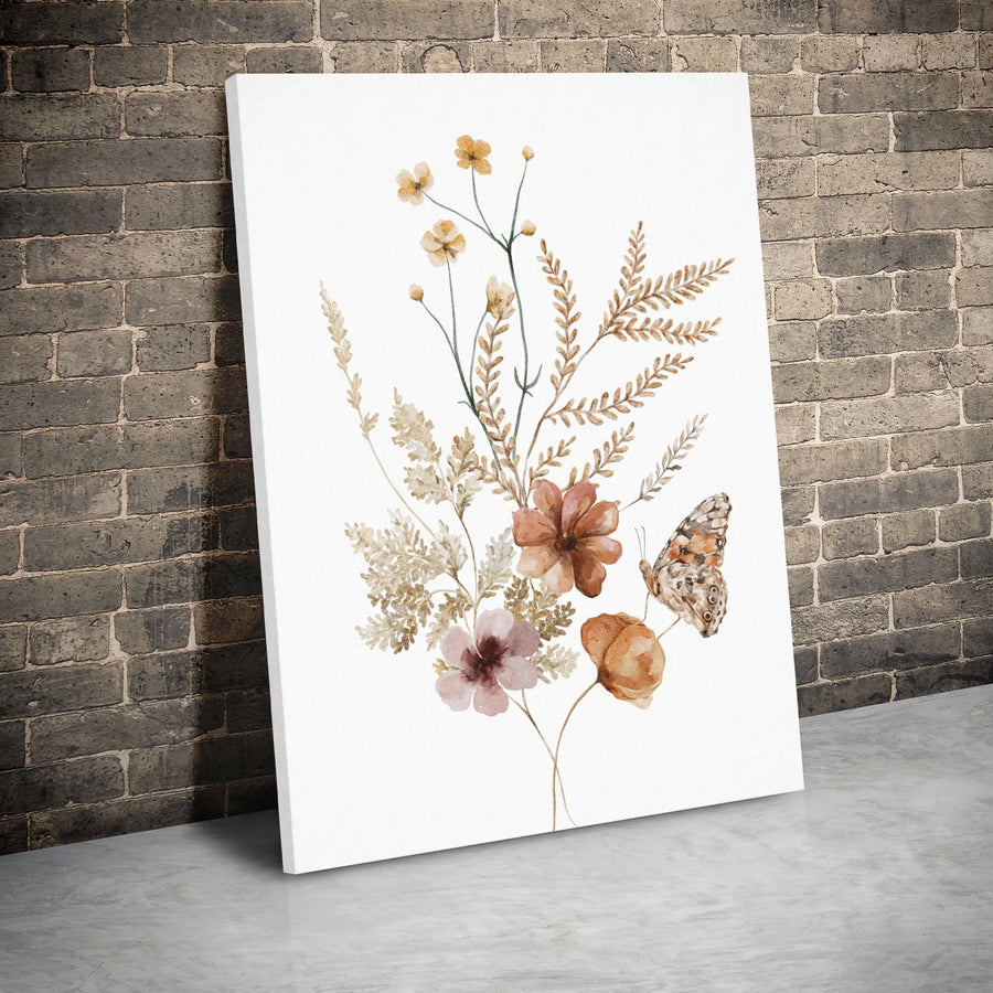 Watercolor Wildflower Canvas Print | Boho Botanical Fern and Butterfly Wall Art | Premium 1.25 Gallery Wrap | Nature Inspired Home Decor Gift