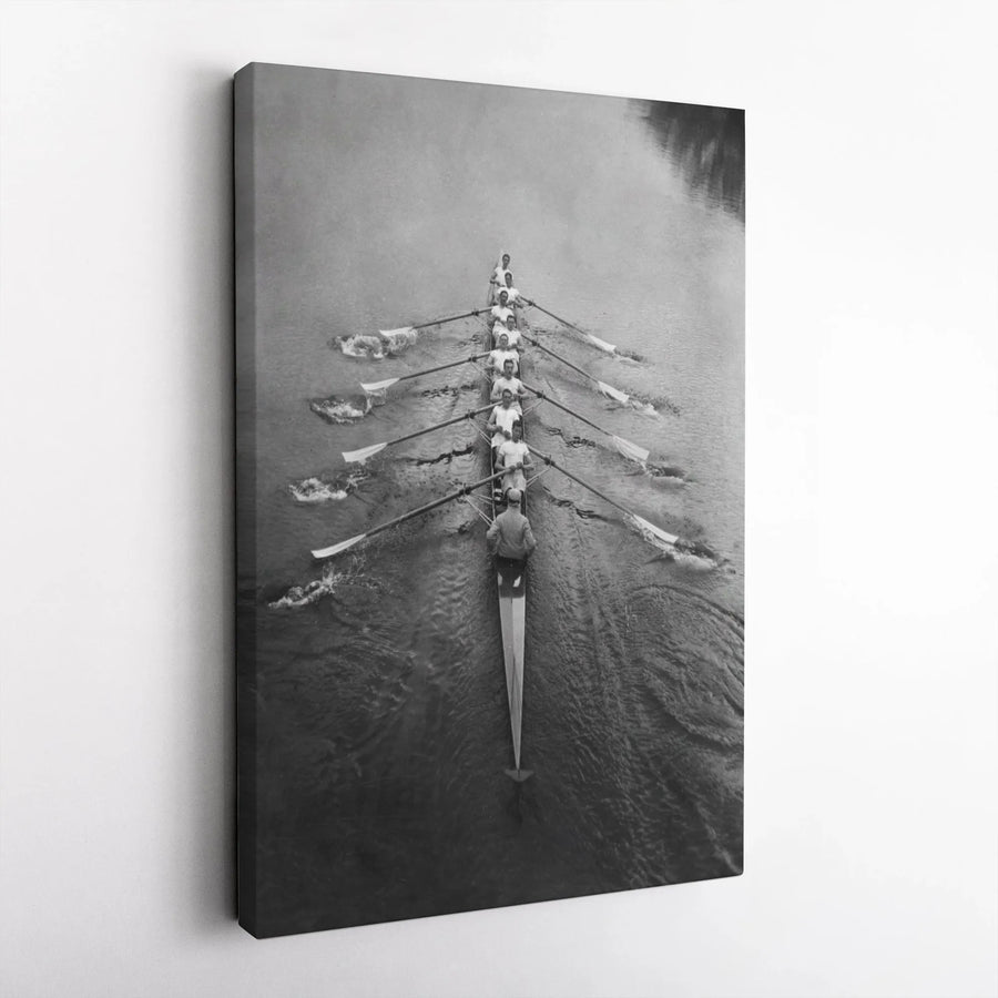 Rowing Team Canvas Wall Art | Vintage Black and White Sports Photography | Premium 1.25-Inch Gallery Wrap | Gift for Rower or Athletic Decor