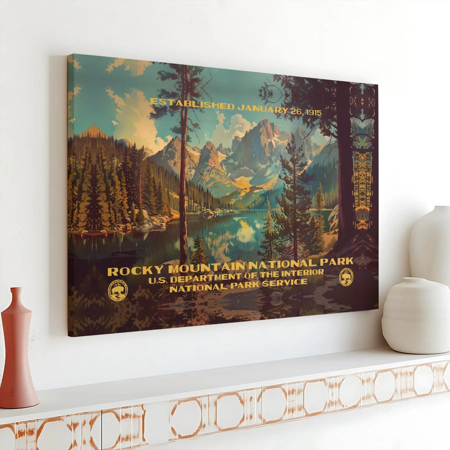 Rocky Mountain National Park Canvas | Vintage Travel Poster Art | 1.25" Gallery Wrap | Nature Home Decor Gift for National Park Enthusiasts