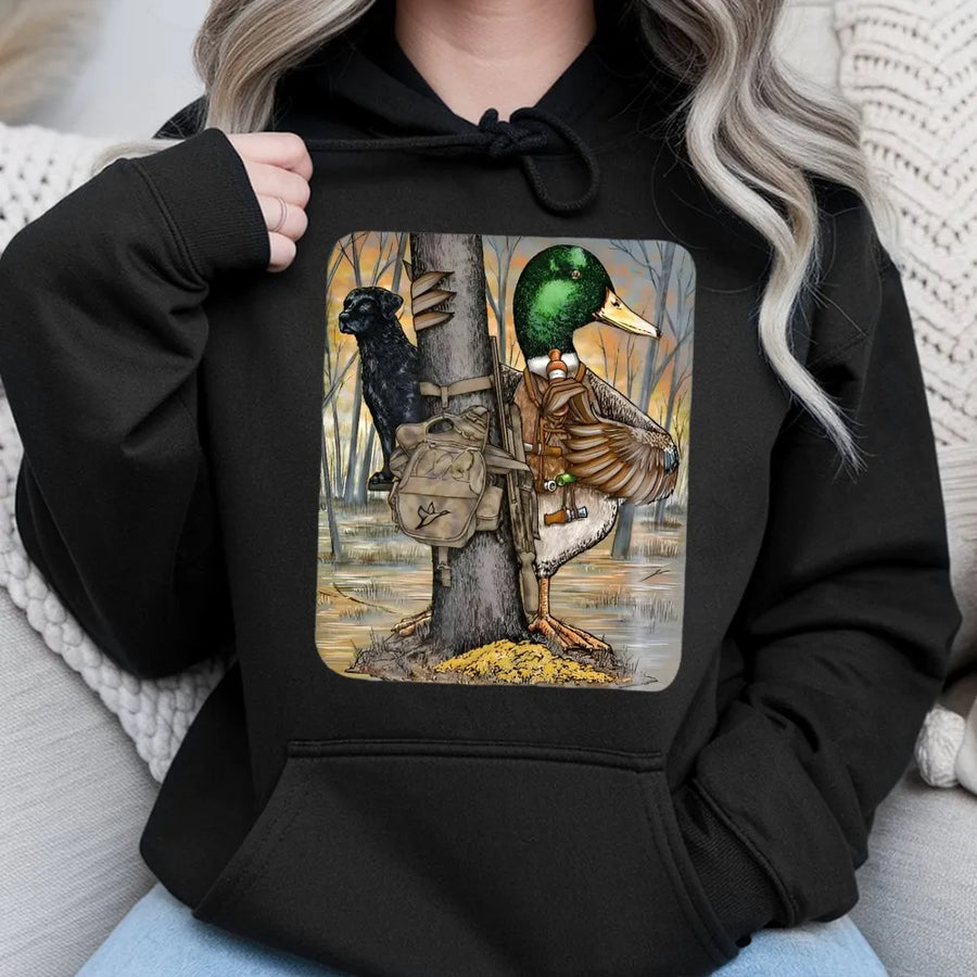 Duck Hunting Hoodie | Mallard Duck and Labrador Retriever Graphic | Premium Cotton Blend | Gift for Duck Hunters and Outdoorsmen