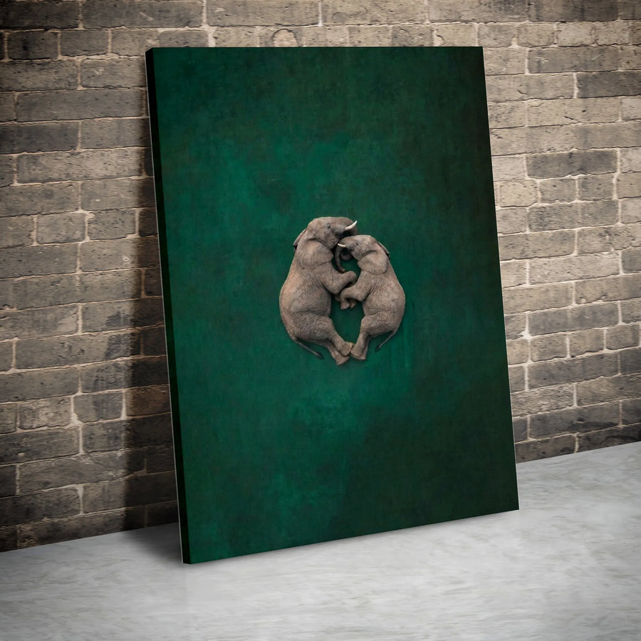 Elephant Couple Canvas Print | Embracing Elephants Heart Art | Premium Gallery Wrap Canvas | Modern Wildlife Home Decor Gift for Couples