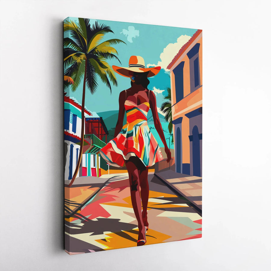 Vibrant Black Woman Canvas Wall Art | Modern Caribbean Fashion Graphic Print | Premium Thick Gallery Wrapped Canvas | Housewarming Gift for Her