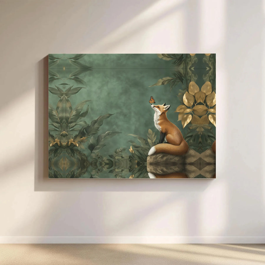 Fox and Butterfly Wall Art | Enchanted Forest Botanical Decor | Gallery-Wrapped Premium Canvas | Nature Lover Gift & Nursery Decor