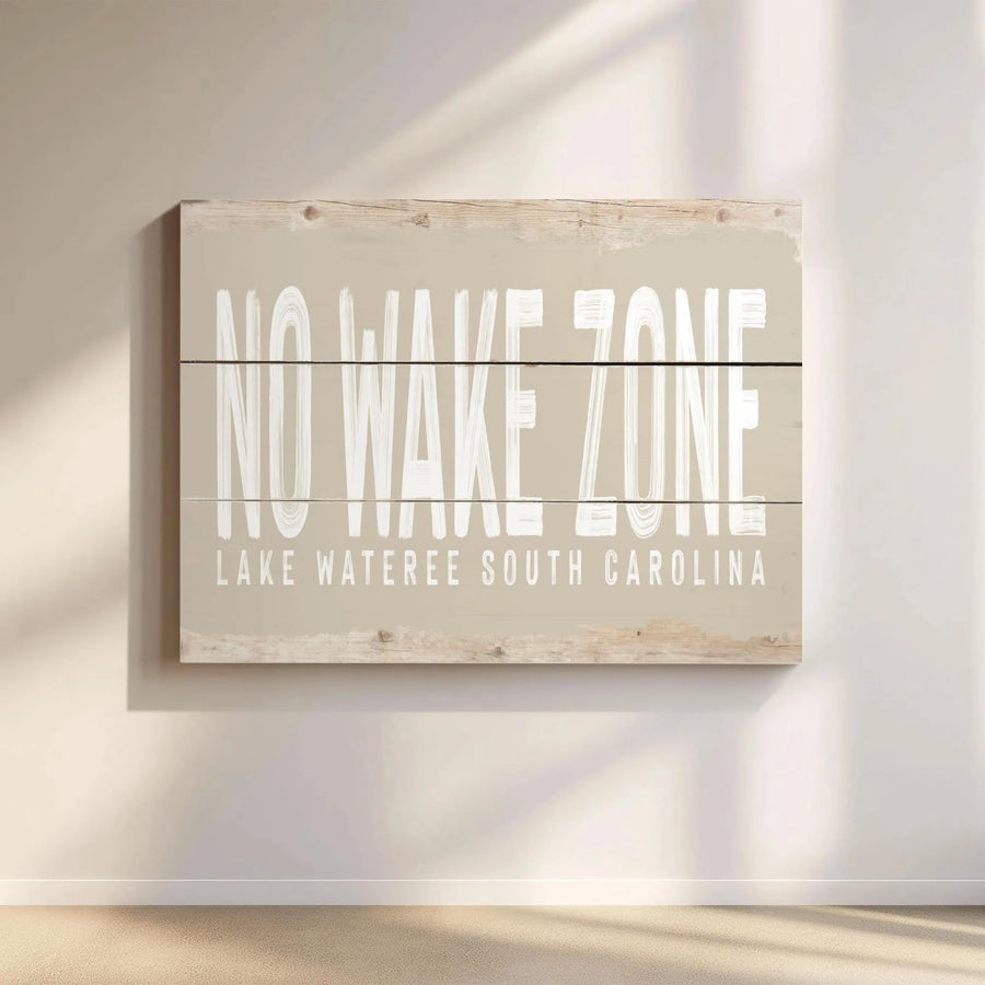 No Wake Zone Canvas Wall Art | Lake Wateree South Carolina Sign with Rustic Wood Plank Design | Premium Canvas Print | Lake House Decor Gift